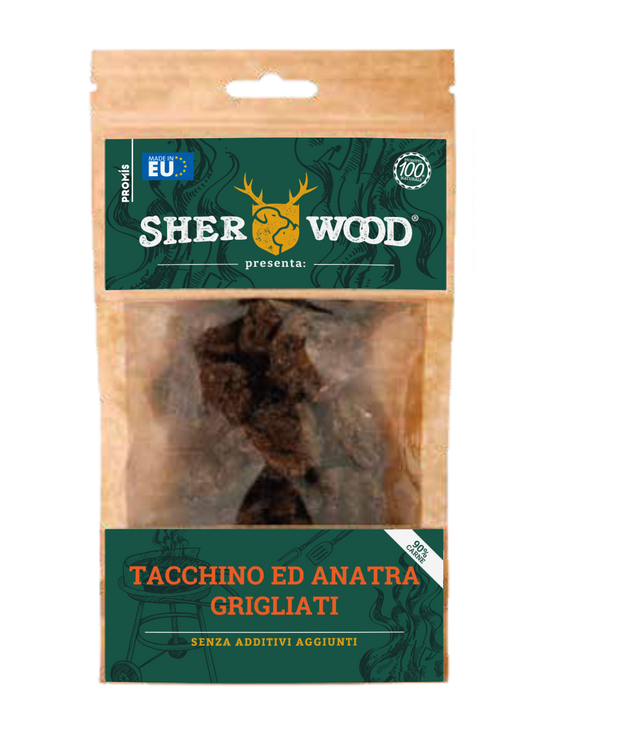 Snack per cani TACCHINO ED ANATRA grigiliati 80Gr- Sherwood