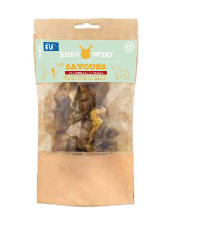 Snack per cani ORECCHIETTE DI MAIALE 80gr - Sherwood